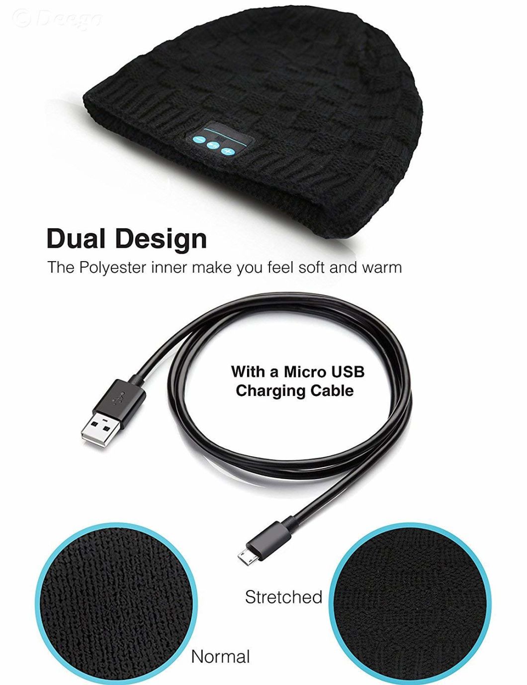 Polyester Outdoor Headphone Unisex Music Hat with Wireless Bluetooth