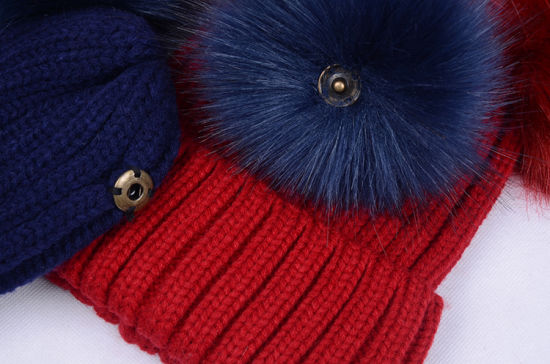 Acrylic Custom Winter Warm Beanie Knitted Double Pompom Hat