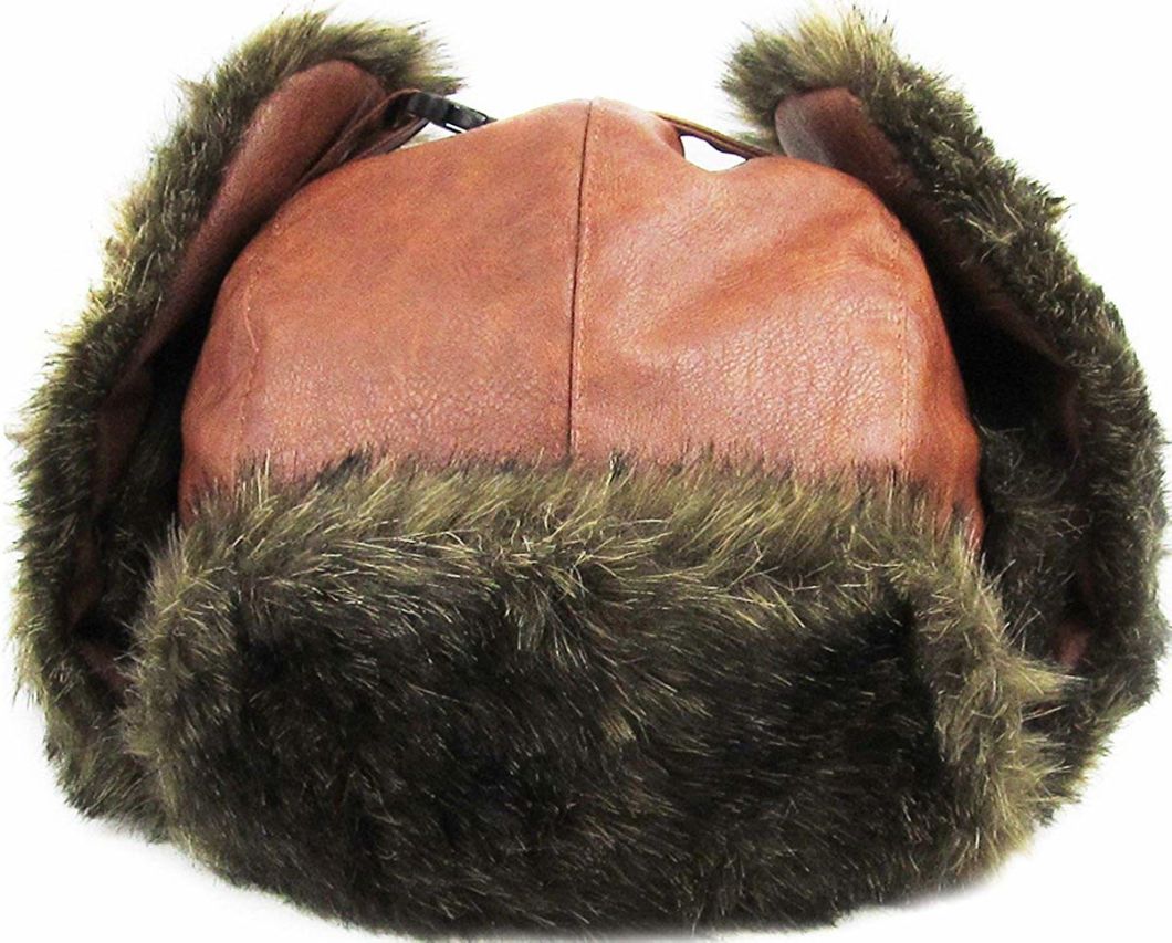 Winter Trooper Leather Trapper Hunting Hat Ushanka Fur Aviator Hat