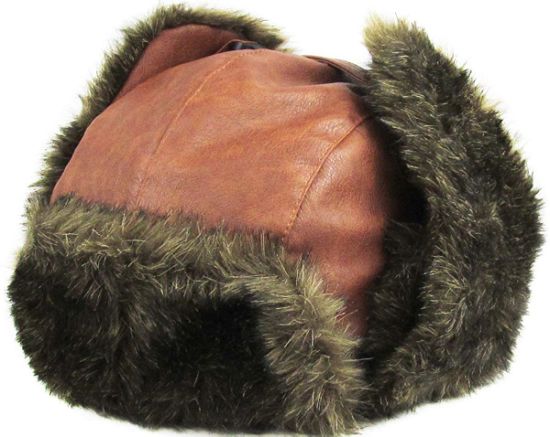 Winter Trooper Leather Trapper Hunting Hat Ushanka Fur Aviator Hat