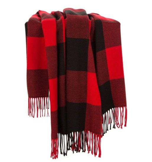 BSCI Audit Winter Warm Classic Red and Black Plaid Acrylic Woven Scarf