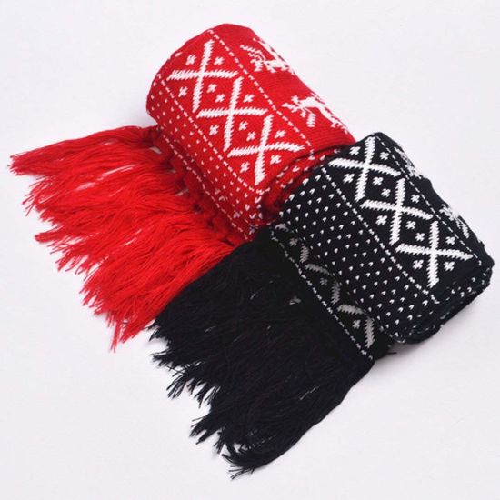 100% Acrylic Custom Crochet Christmas Jacquard Knitted Scarf