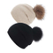 Wholesale Winter Women Warm Knitted Acrylic Real Fur Hat with Removable POM POM