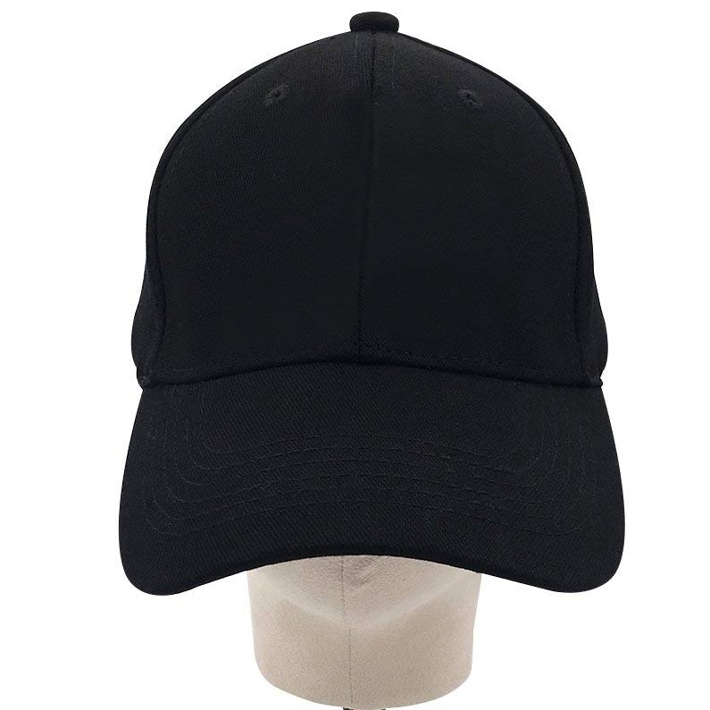 100% Cotton 6-Panel Black Baseball Cap with Elastic Band
