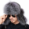 Sheep Leather Real Fox Fur Hat with Adjustable Buckle Inside