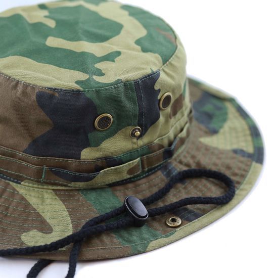 Custom Polyester Breathable Camouflage Bucket Hat Camo with String