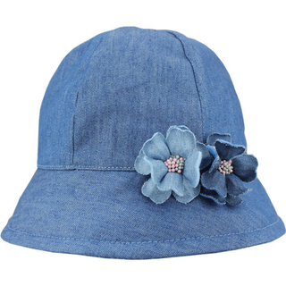 100% Cotton Custom Jean Bucket Girls′ Hat with Flower Detailing