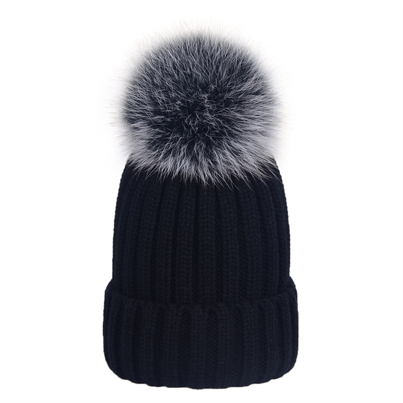 Winter Warm Beanie Knitted POM POM Hat Fur for Women