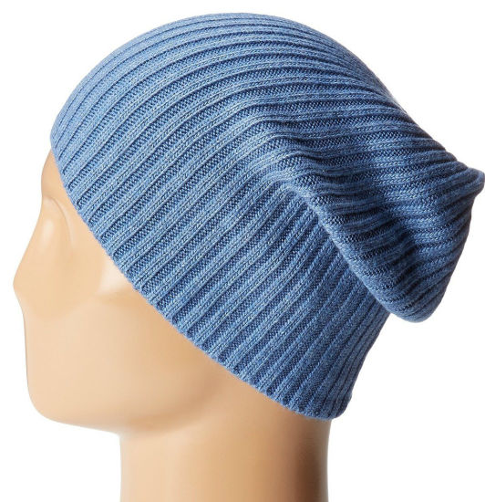 Warm Blue Blank Slouchy Ribbed Knitted Unisex Winter Hat Beanie