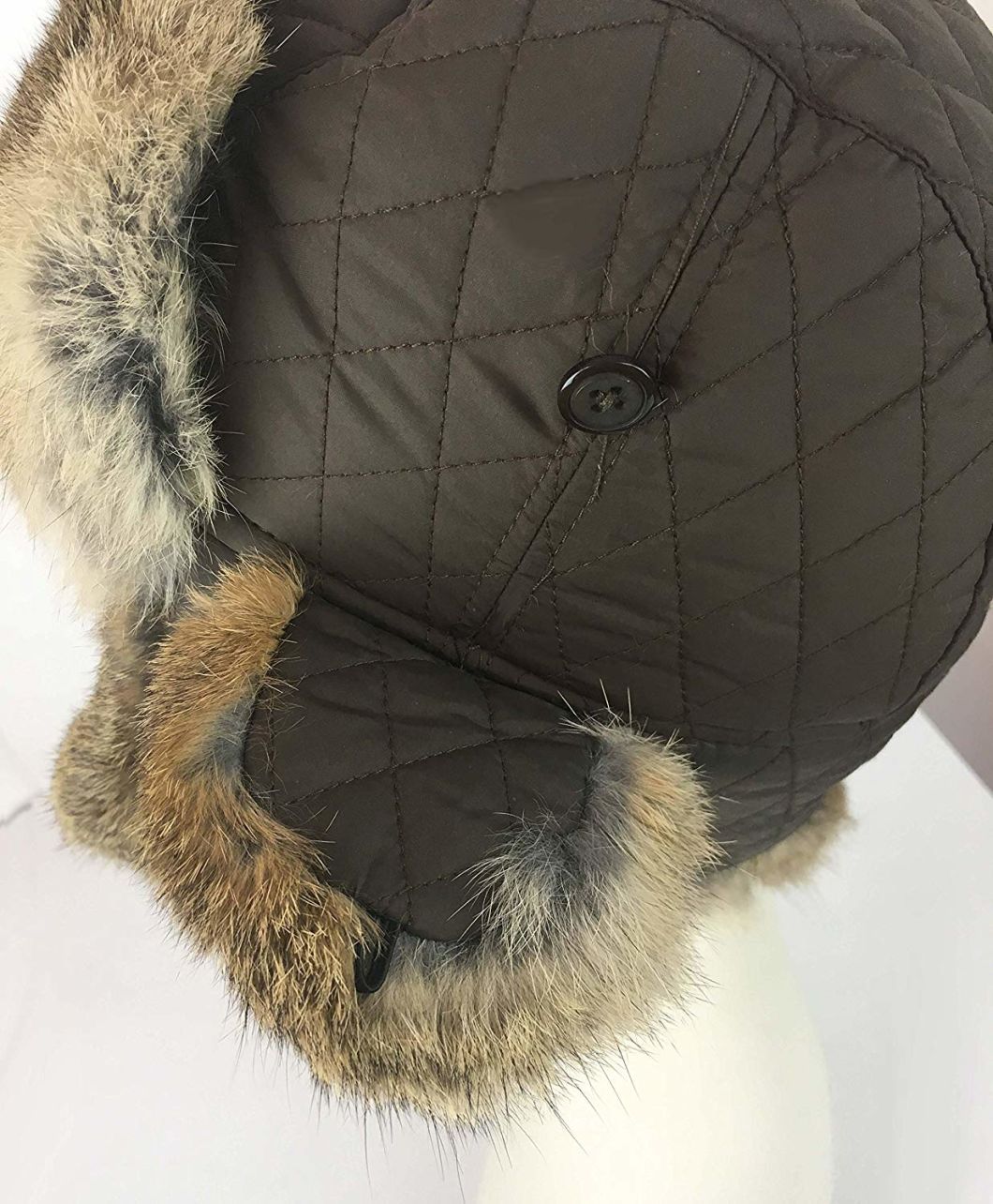Polyester Rabbit Fur Trim Winter Warm Earflap Fur Luxury Hat