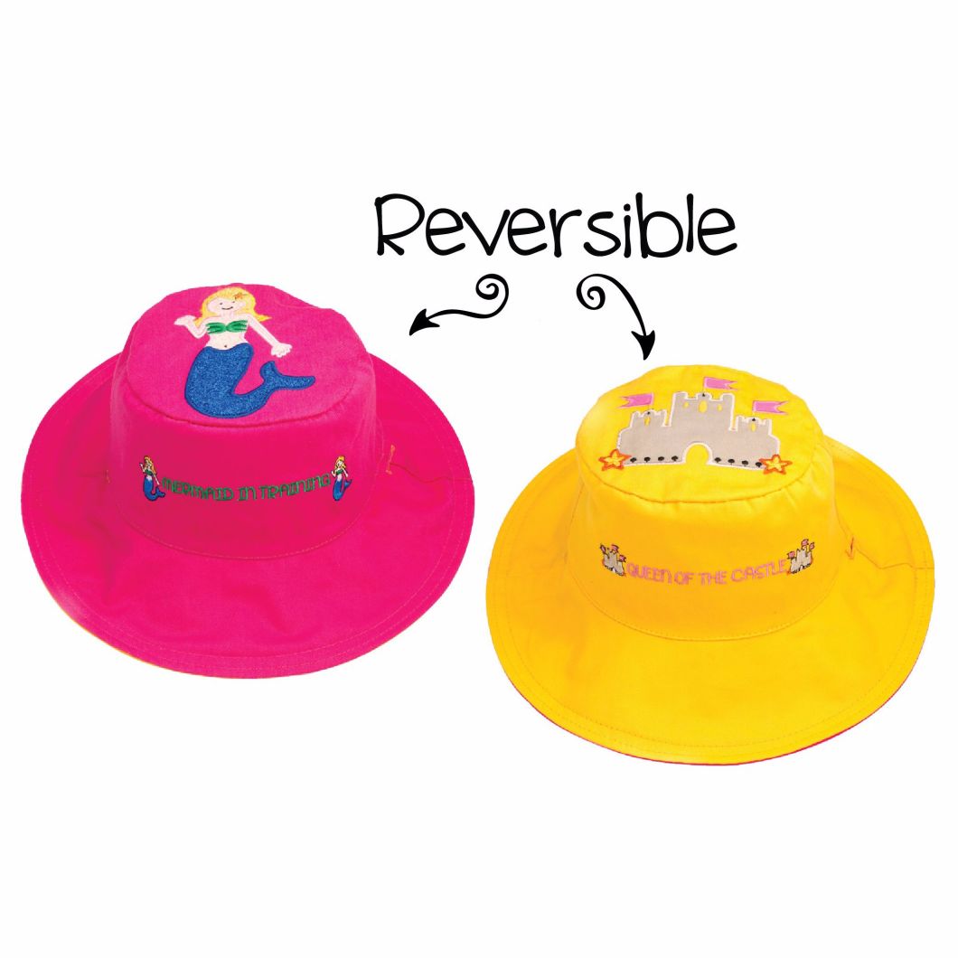 Polyester Embroidered Reversible Kids Sun Protection Bucket Sexy Girls Hat