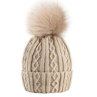 Womens Cable Beanie Winter Warm Chunky Soft Hats Knit Faux Fur POM POM Hat