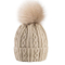 Womens Cable Beanie Winter Warm Chunky Soft Hats Knit Faux Fur POM POM Hat