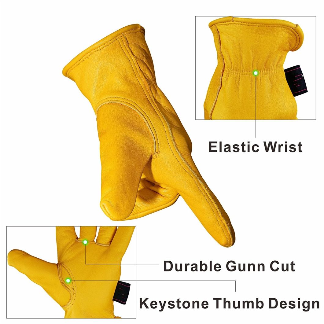 BSCI Audit 100% Leather Gloves Working with Elastic Wrist Cotton Lining