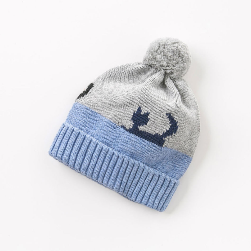 Embroidered Winter Warm Striped Beanie Knitted Baby POM POM Hat