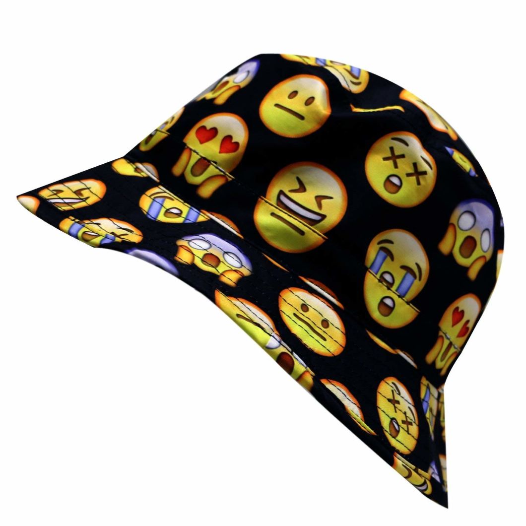 Wholesale Emoji Printed Bucket Hat with Sweatband Eyelets Custom