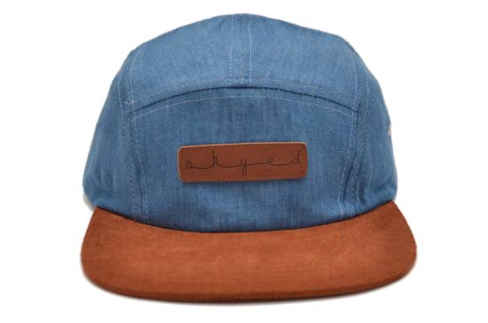 BSCI Audit 5 Panel Baseball Cap with Genuine Leather Strap Patch Logo