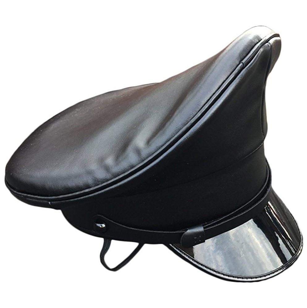 Custom Black PU Leather Performance Officer Military Peak Cap
