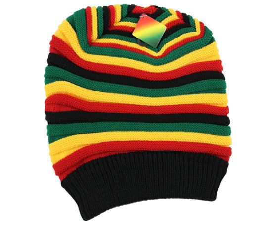 Acrylic Slouchy Reggae Style Stretchable Knitted Slinky Beanie Rasta Hat