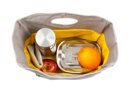 100% Certified Organic Cotton Canvas Bag for Lunch with Snap Closure Food-Safe Lining