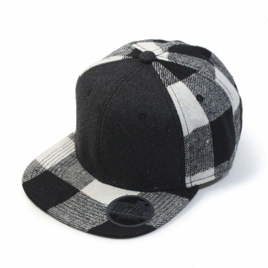Fashion Baseball Cap Wool Blend Plaid Adjustable Snapback Cap Customized for Man Women