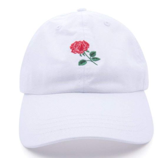 Adjustable Cotton Pattern Rose Embroidered Floral Baseball White Cap