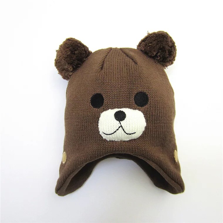 Bear Ear Kids Baby Hats Beanie Warm Hooded Knitted Scarf Set Earflap Caps