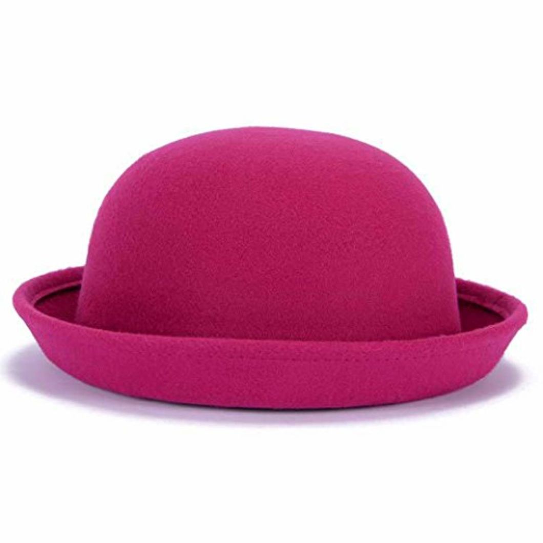 Women Roll-up Brim Fedora Bucket Classic Wool Bowler Round Hat