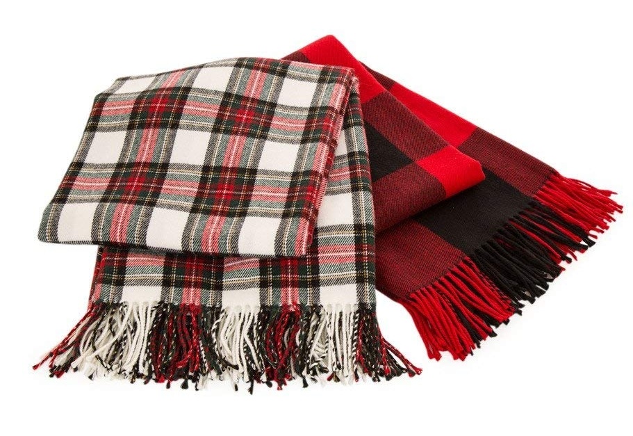BSCI Audit Winter Warm Classic Red and Black Plaid Acrylic Woven Scarf