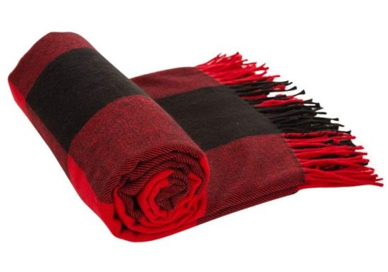 BSCI Audit Winter Warm Classic Red and Black Plaid Acrylic Woven Scarf