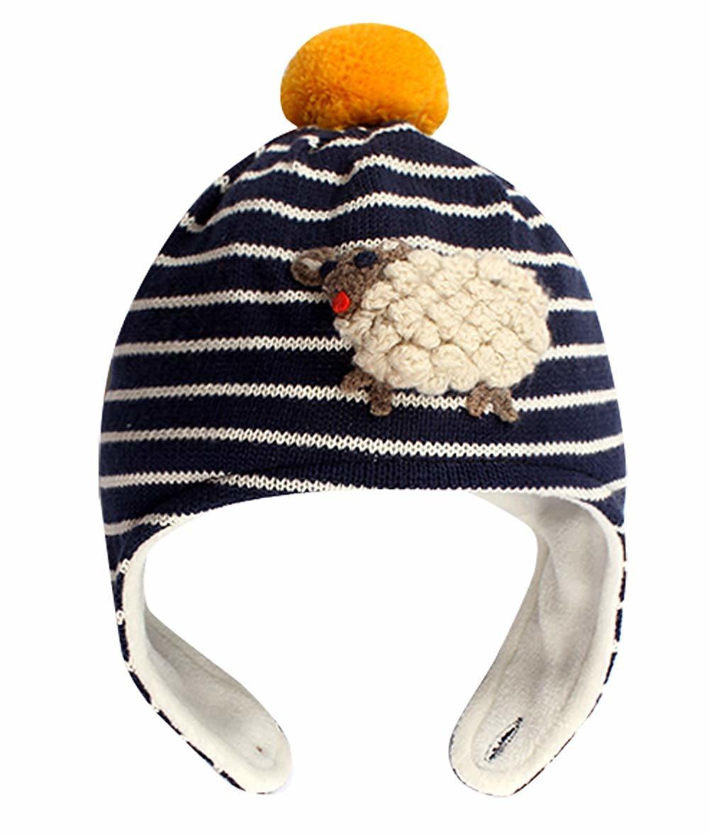 Cotton Knitted Beanie Warm Animal Patterned Striped Winter Children Hat