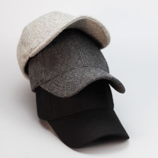 Promotional Unisex Fashion Adjustable Six Panel Black Vintage 100% Wool Baseball Cap