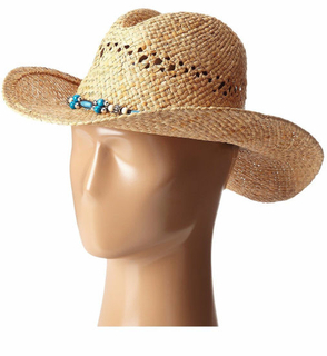 Hatband Featuring Turquoise Silver-Tone White Beads Breathable Straw Cowgirl Hat