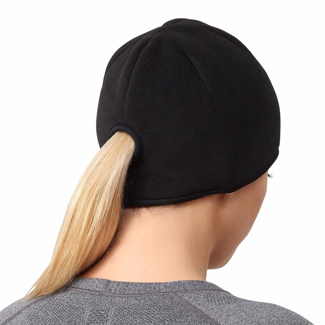 Fleece Blank Winter Beanie Ponytail Hat with 100% Polyester