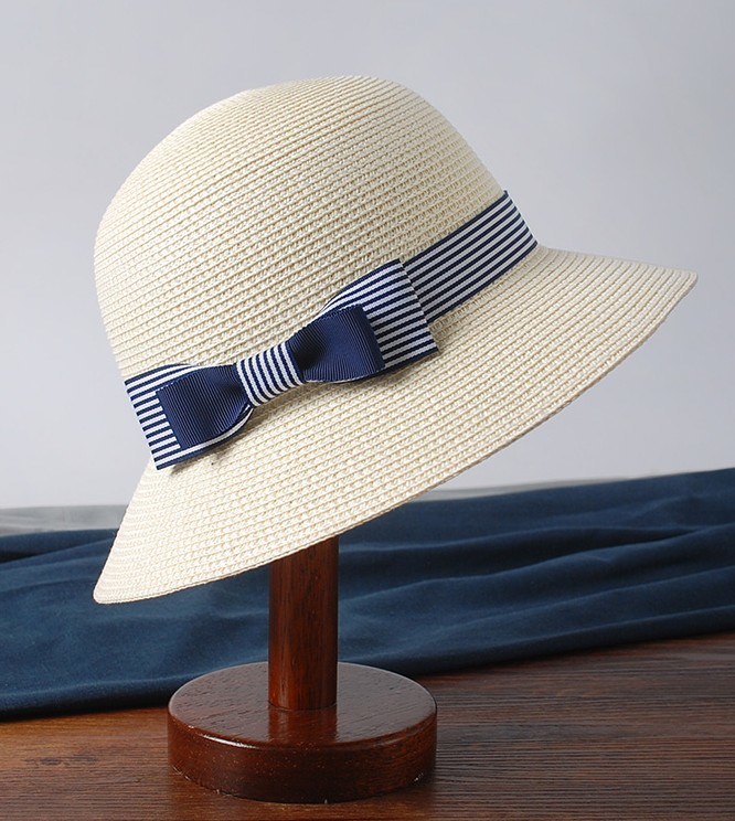 Custom Lady Plain Summer Women Straw Hat with Ribbon Bowknot