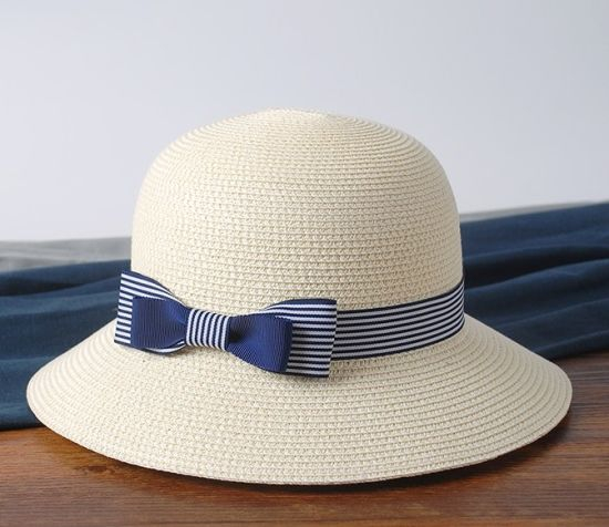 Custom Lady Plain Summer Women Straw Hat with Ribbon Bowknot