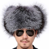 Sheep Leather Real Fox Fur Hat with Adjustable Buckle Inside