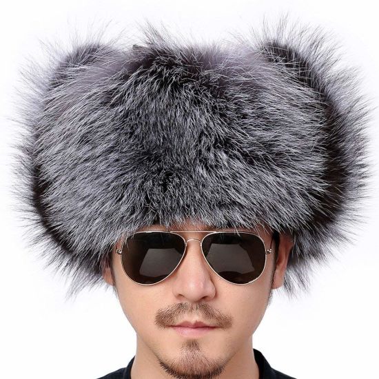Sheep Leather Real Fox Fur Hat with Adjustable Buckle Inside