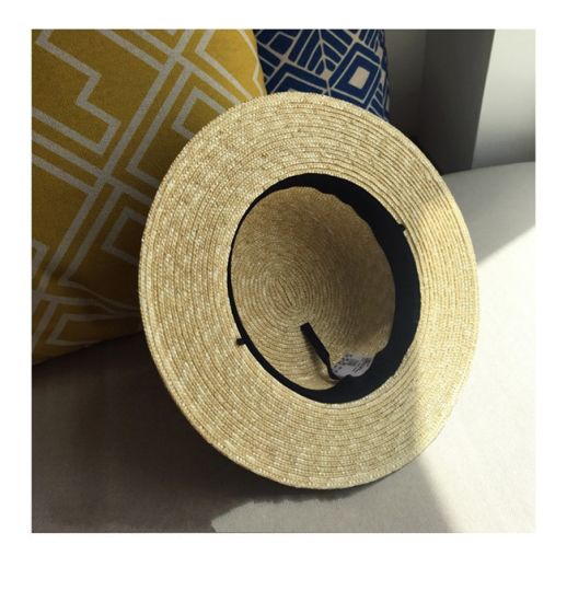 Lady Summer Panama Flat Top Straw Boater Hat with Ribbon