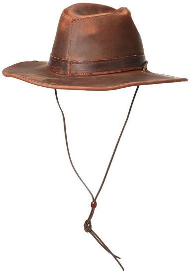 Wholesale Custom Unisex Brown Panama Cowboy Leather Hat with String