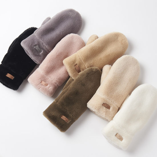 Women Ladies Thick Winter Acrylic Cute Riding Full-Finger Gloves with String