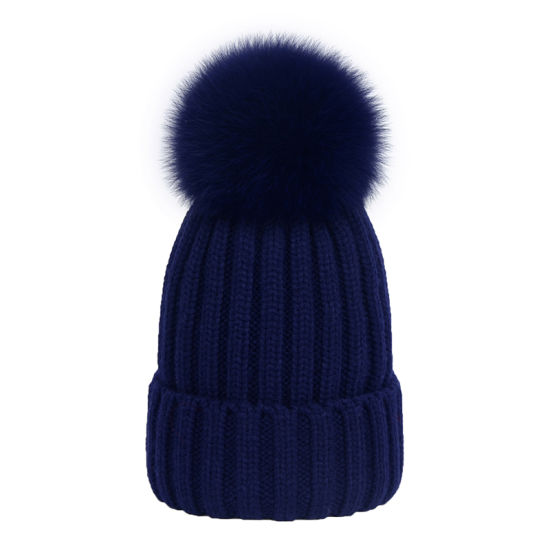 100% Acrylic Custom Fur Winter Warm POM POM Knitted Beanie Hat
