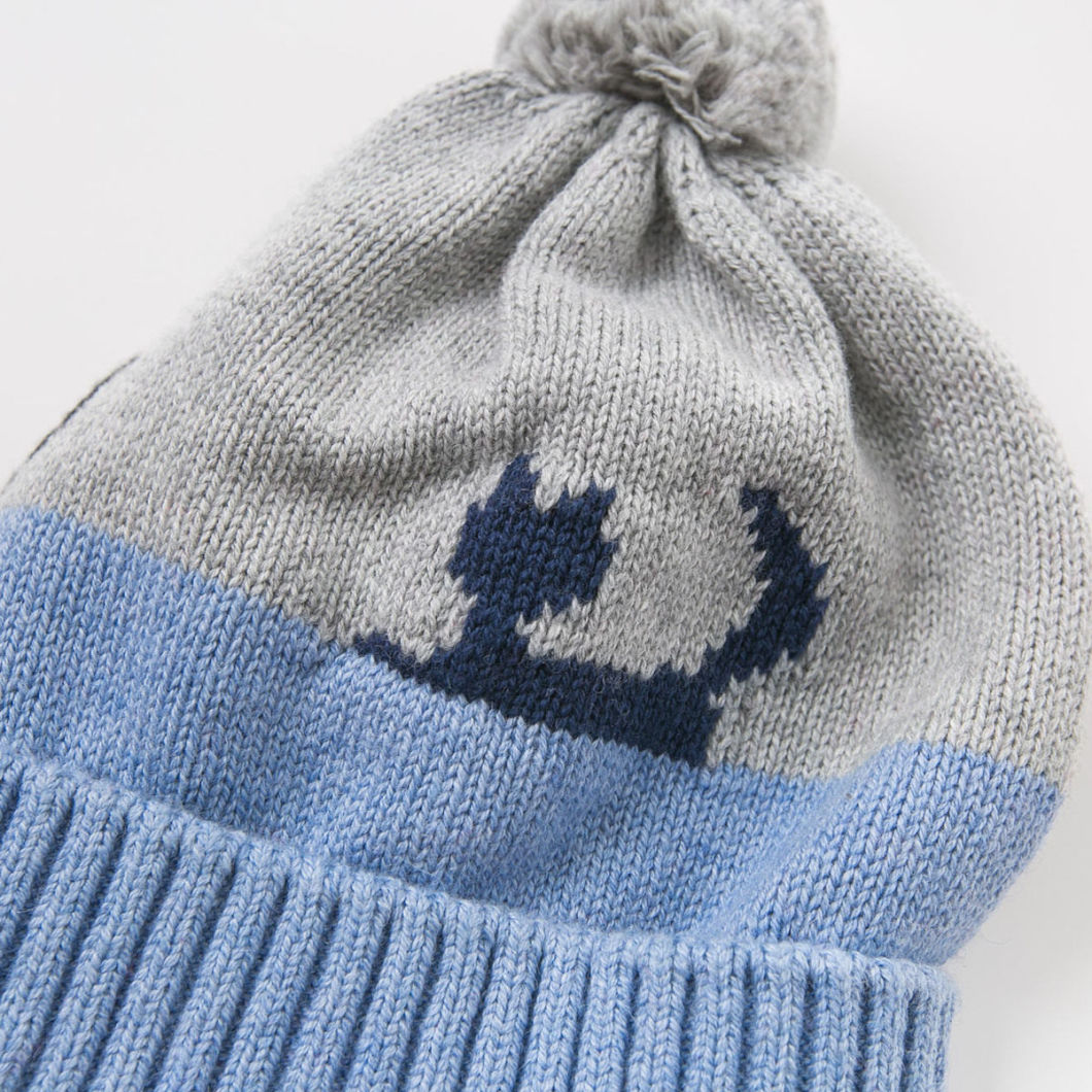 Embroidered Winter Warm Striped Beanie Knitted Baby POM POM Hat