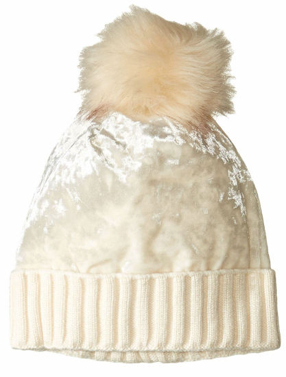 BSCI Audit Ribbed Knit Folded Cuff Crushed POM Velvet Hat