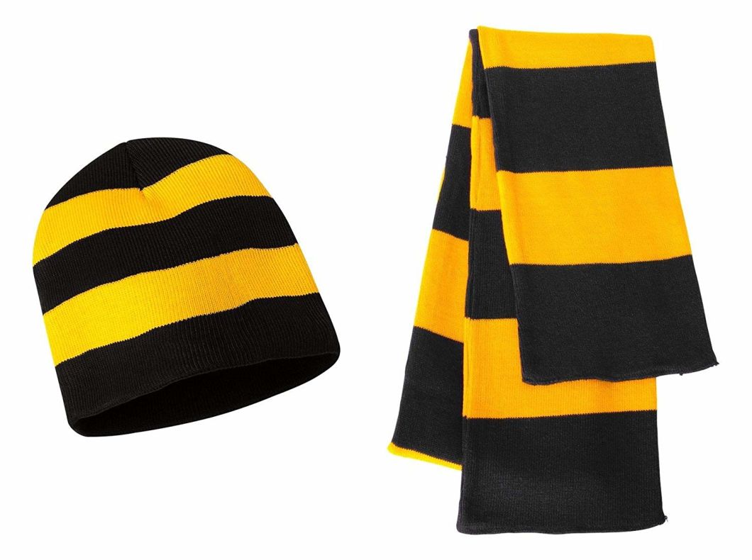 Wholesale Custom 100% Acrylic Winter Football Fan Rugby Scarf&Beanie Sets