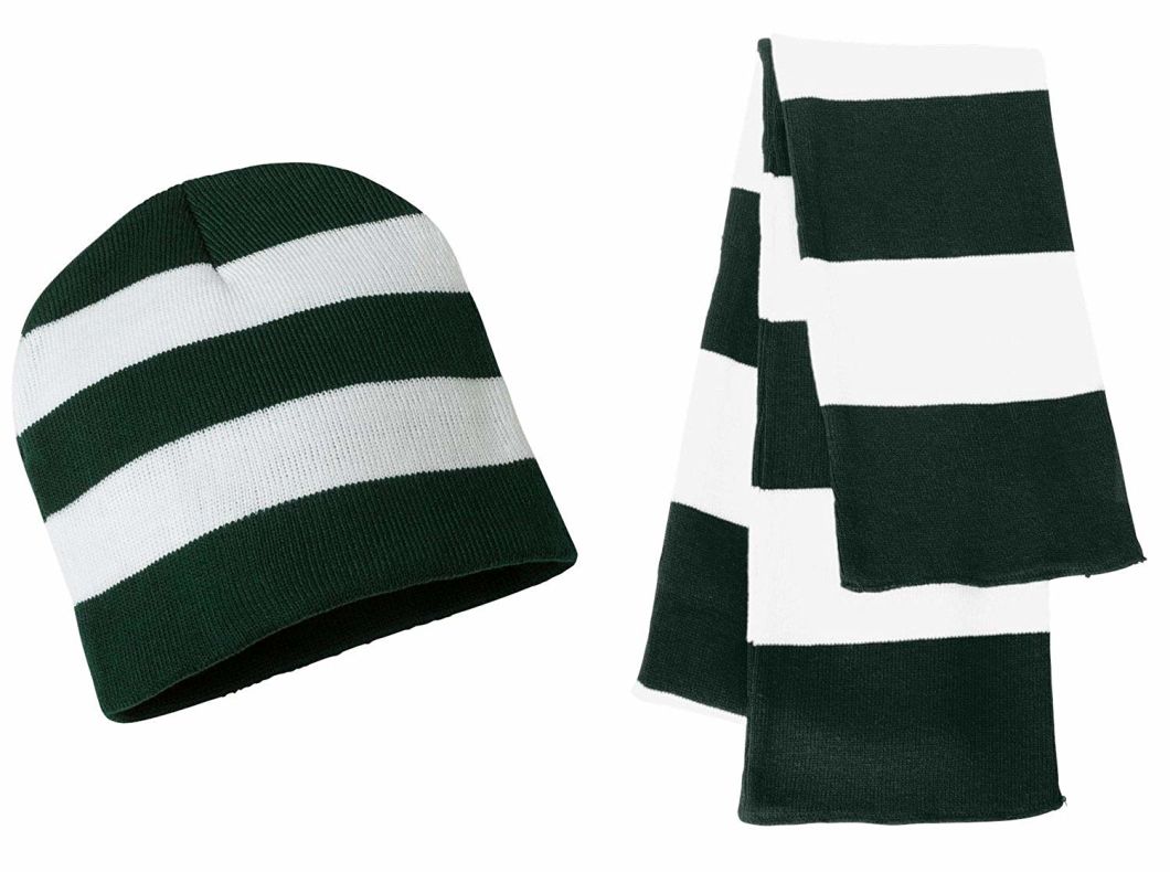 Wholesale Custom 100% Acrylic Winter Football Fan Rugby Scarf&Beanie Sets