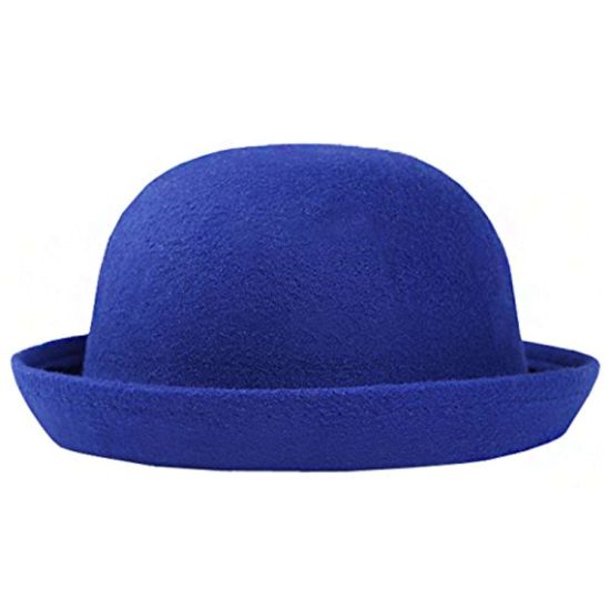 Women Roll-up Brim Fedora Bucket Classic Wool Bowler Round Hat