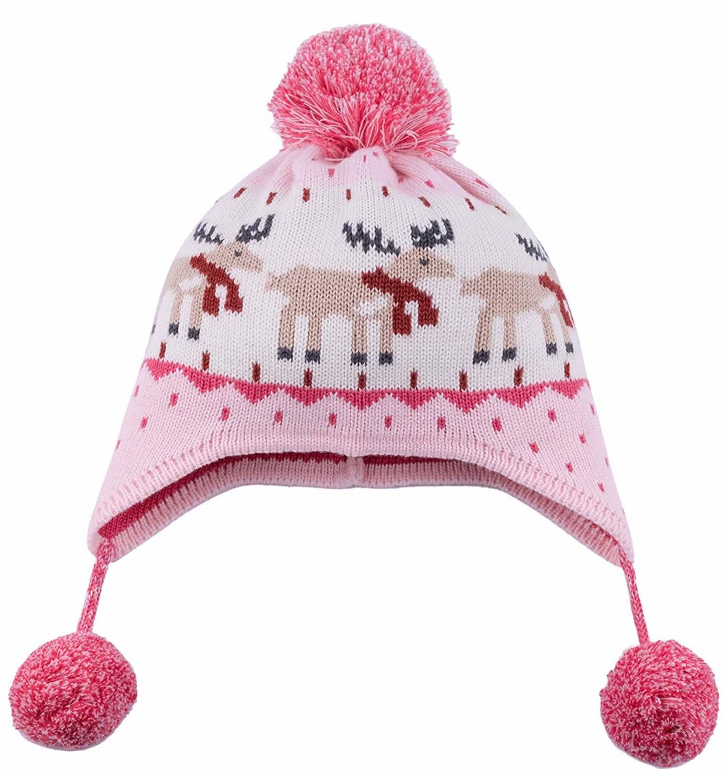 100% Cotton Cute Toddler Beanie Knitted Earflap Baby Pompom Hat