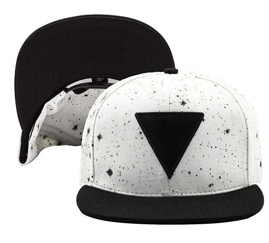 Adjustable 6-Panel Galaxy Print Embroidered Patch Flat Brim Promation Snapback Cap