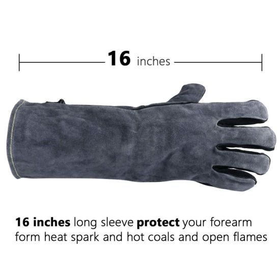 Custom Heat Resistant Leather Welding Gloves with Long Sleeve and Insulated Cotton Lining